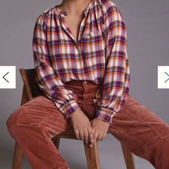 Pilcro Anthropologie Peasant Plaid Breezy Button Up Shirt - Picture 9 of 11